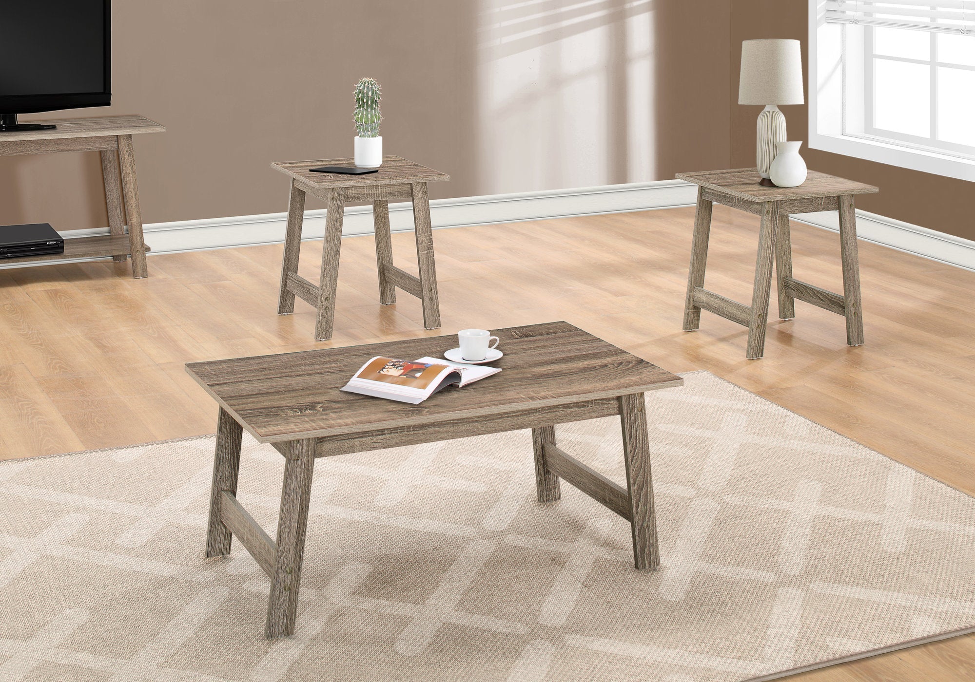I 7931P Ensemble De Table, Ensemble 3pcs, Café, Bout, Côté, Accent, Salon, Stratifié, Brun, Transitionnel - Simple Boutique