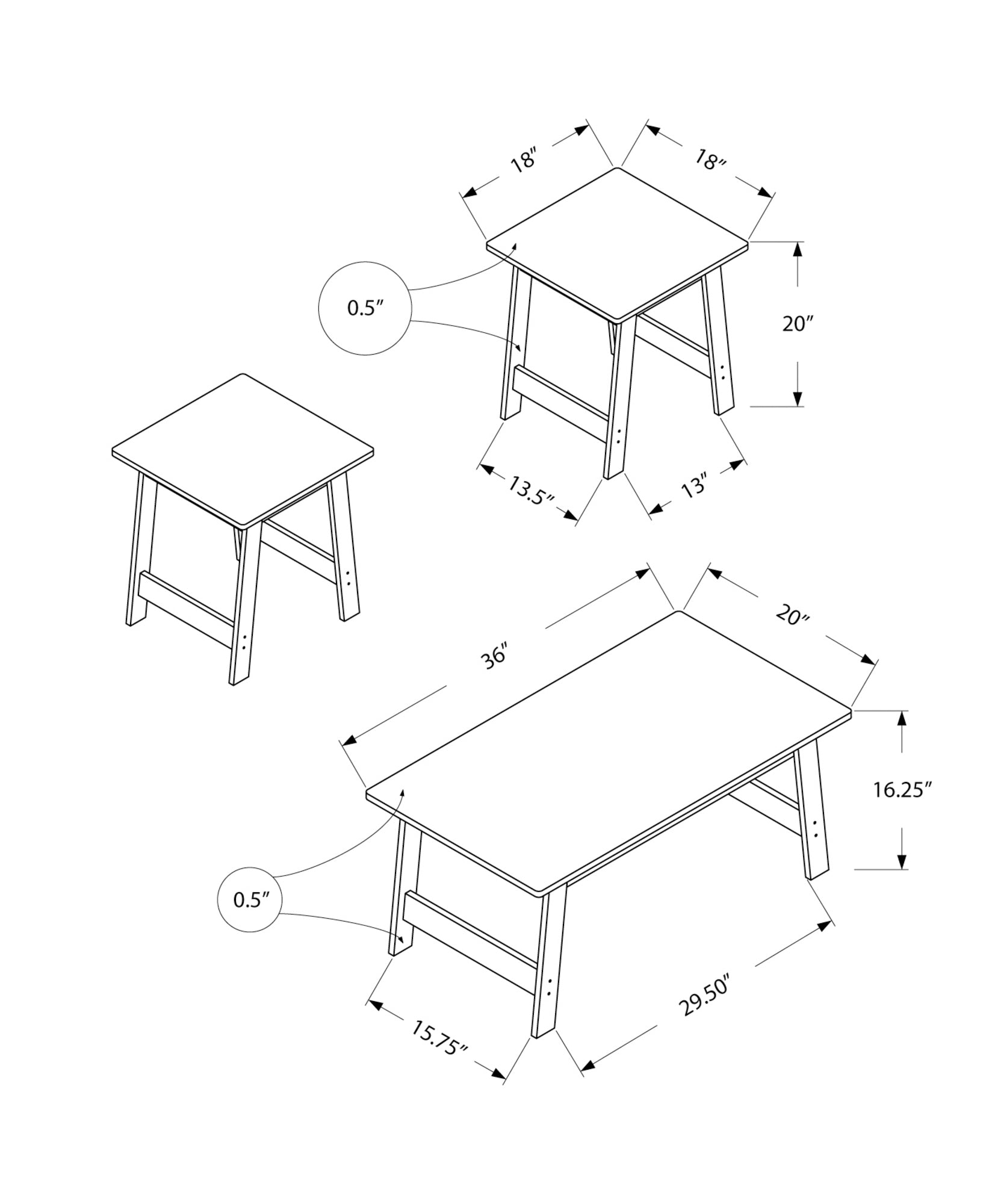 I 7932P Ensemble De Table, Ensemble 3pcs, Café, Bout, Côté, Accent, Salon, Stratifié, Gris, Transitionnel - Simple Boutique