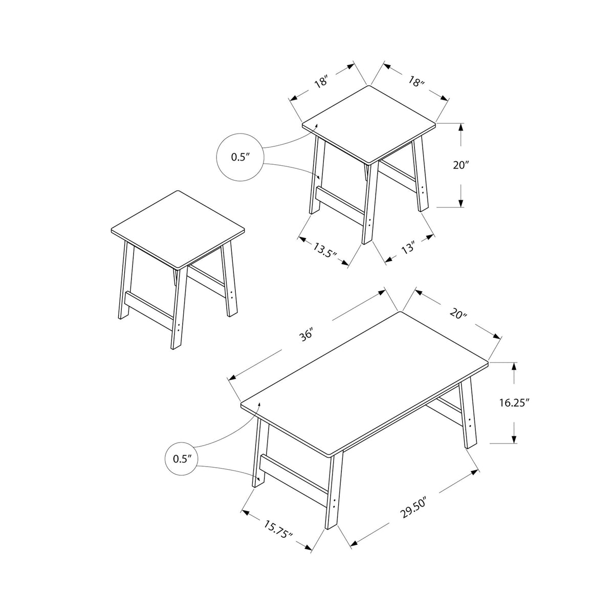 Monarch Specialties I 7932P Ensemble De Table, Ensemble 3pcs, Café, Bout, Côté, Accent, Salon, Stratifié, Gris, Transitionnel - Simple Boutique