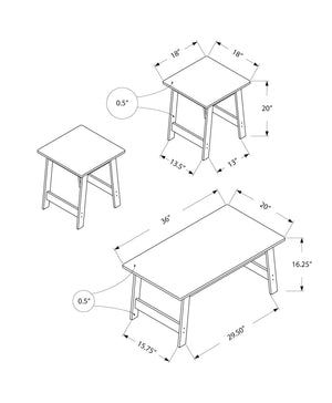 I 7932P Ensemble De Table, Ensemble 3pcs, Café, Bout, Côté, Accent, Salon, Stratifié, Gris, Transitionnel - Simple Boutique