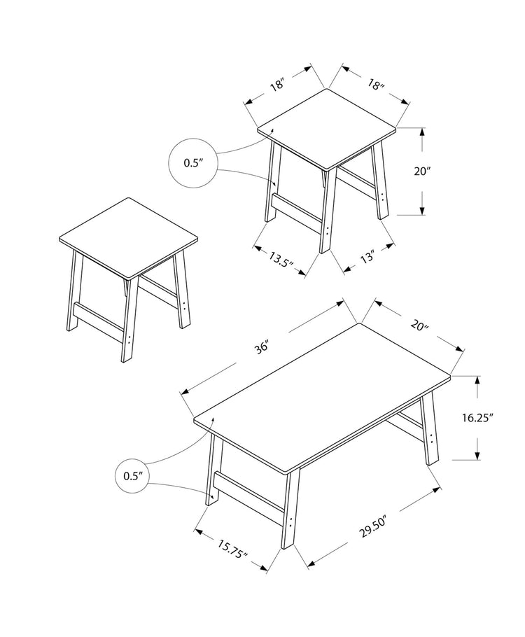 I 7932P Ensemble De Table, Ensemble 3pcs, Café, Bout, Côté, Accent, Salon, Stratifié, Gris, Transitionnel - Simple Boutique
