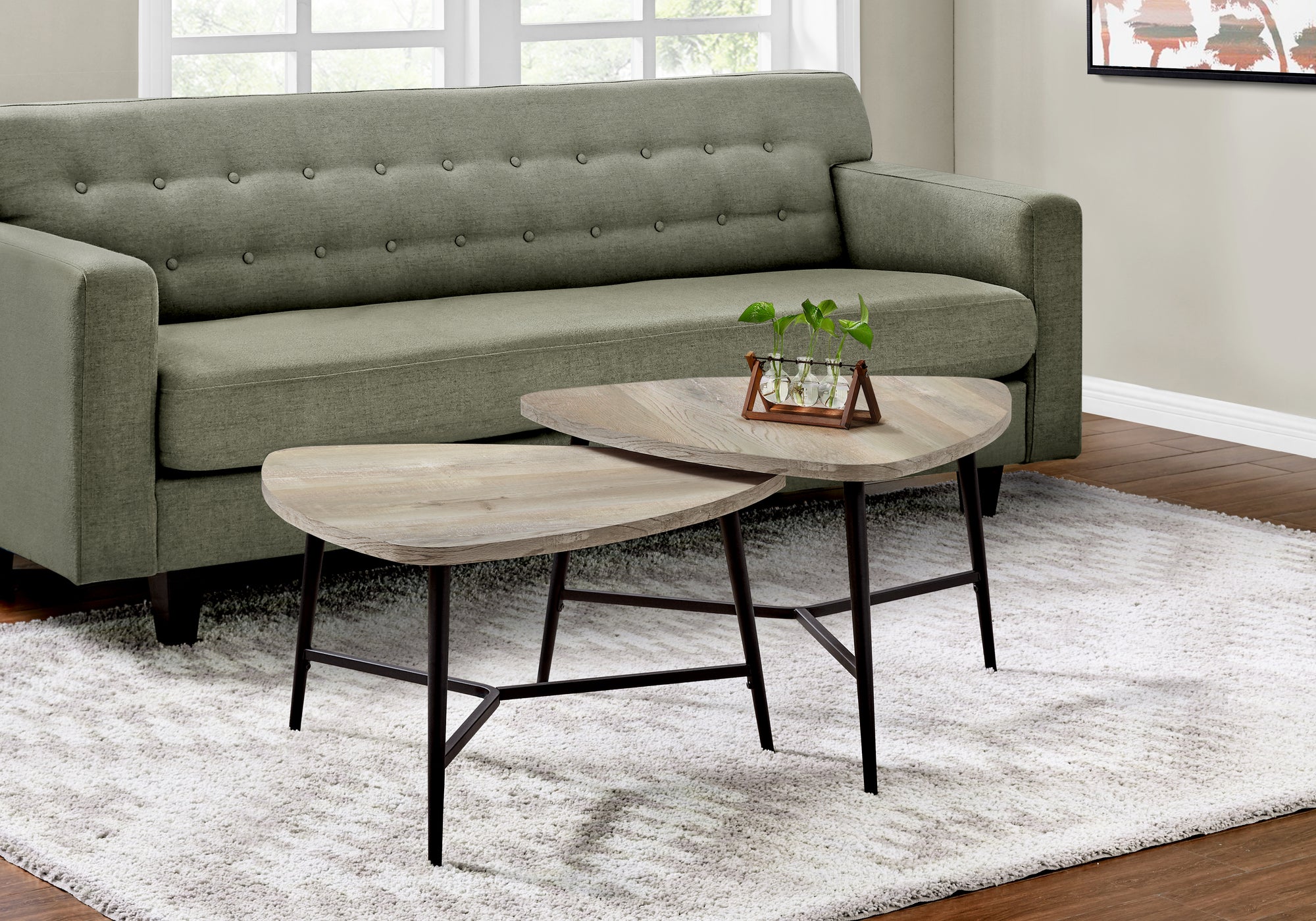 I 7939P Ensemble De Table, Ensemble 2pcs, Café, Bout, Côté, Accent, Salon, Métal, Stratifié, Beige, Noir, Contemporain, Moderne - Simple Boutique