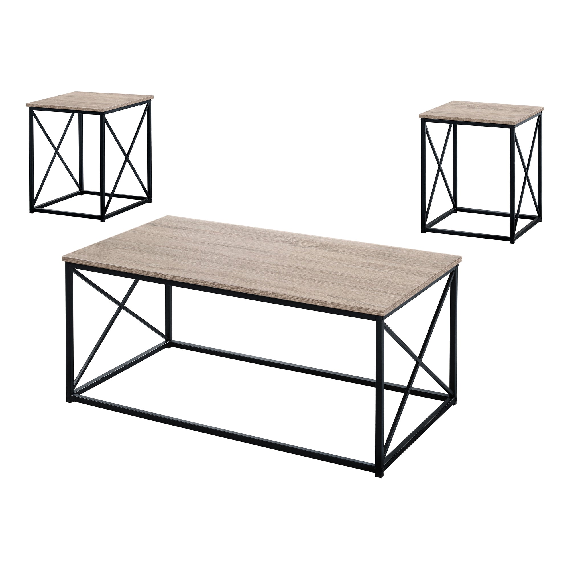 I 7950P Ensemble De Table, Ensemble 3pcs, Café, Bout, Côté, Accent, Salon, Métal, Stratifié, Brun, Noir, Contemporain, Moderne - Simple Boutique