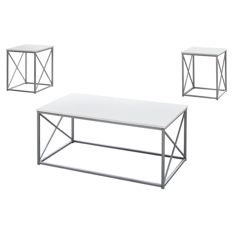 I 7951P Ensemble De Table, Ensemble 3pcs, Café, Bout, Côté, Accent, Salon, Métal, Stratifié, Blanc, Gris, Contemporain, Moderne - Simple Boutique