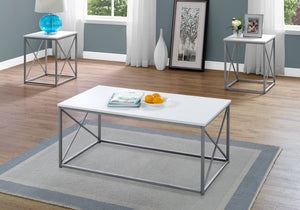 I 7951P Ensemble De Table, Ensemble 3pcs, Café, Bout, Côté, Accent, Salon, Métal, Stratifié, Blanc, Gris, Contemporain, Moderne - Simple Boutique