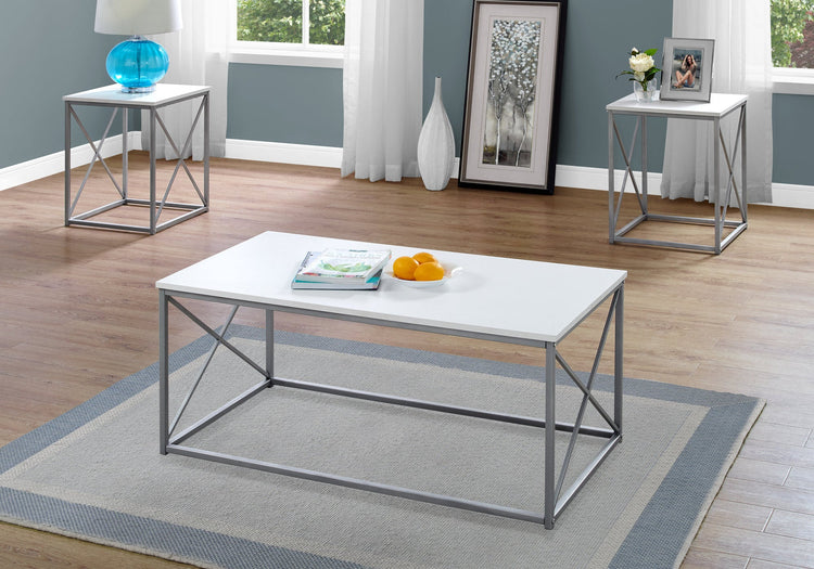 I 7951P Ensemble De Table, Ensemble 3pcs, Café, Bout, Côté, Accent, Salon, Métal, Stratifié, Blanc, Gris, Contemporain, Moderne - Simple Boutique