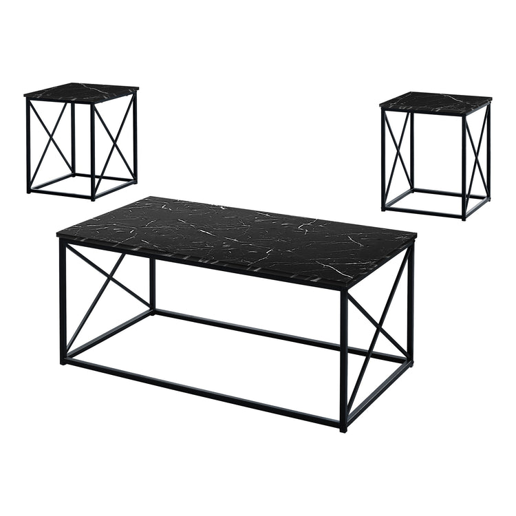 I 7954P Ensemble De Table, Ensemble 3pcs, Café, Bout, Côté, Accent, Salon, Métal, Stratifié, D'aspect Marbre Noir, Contemporain, Moderne - Simple Boutique