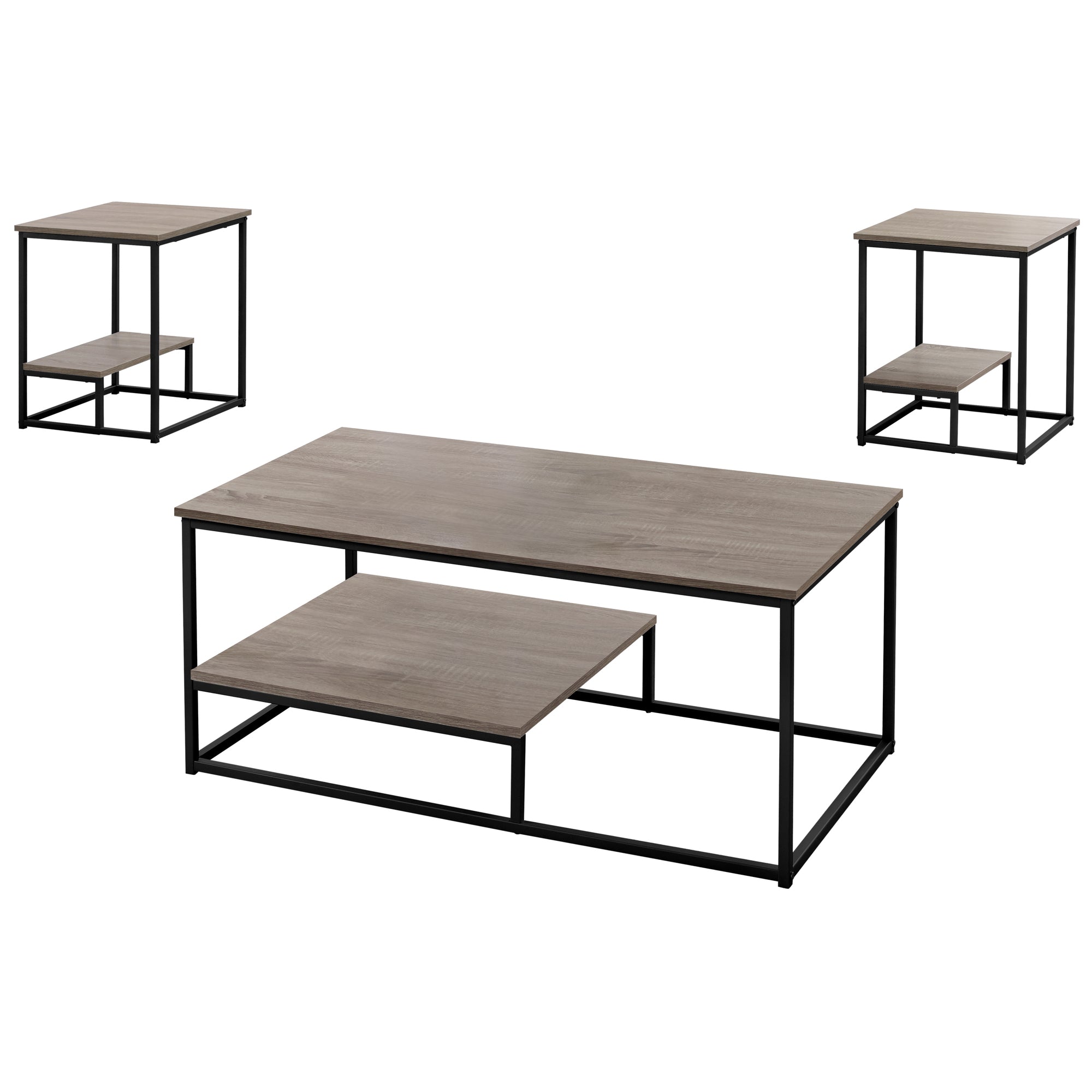 I 7960P Ensemble De Table, Ensemble 3pcs, Café, Bout, Côté, Accent, Salon, Métal, Stratifié, Brun, Noir, Contemporain, Moderne - Simple Boutique