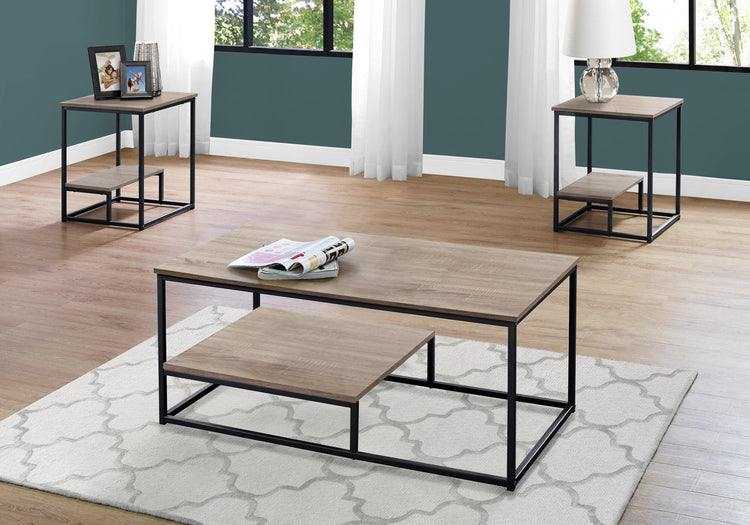 I 7960P Ensemble De Table, Ensemble 3pcs, Café, Bout, Côté, Accent, Salon, Métal, Stratifié, Brun, Noir, Contemporain, Moderne - Simple Boutique