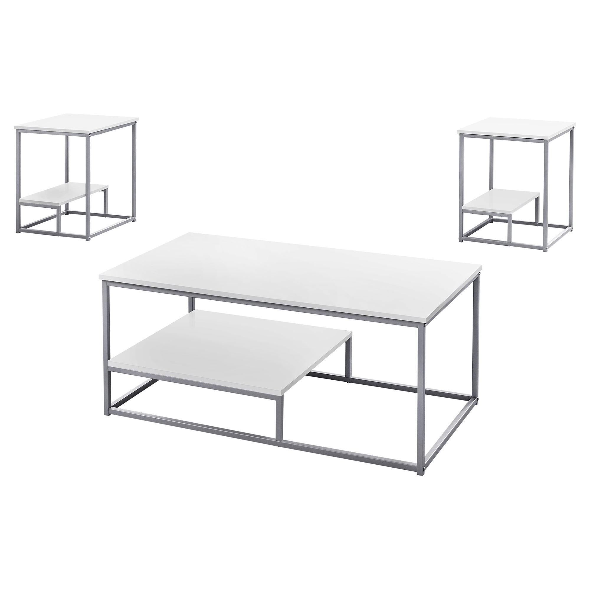 I 7961P Ensemble De Table, Ensemble 3pcs, Café, Bout, Côté, Accent, Salon, Métal, Stratifié, Blanc, Gris, Contemporain, Moderne - Simple Boutique
