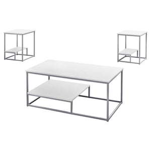 I 7961P Ensemble De Table, Ensemble 3pcs, Café, Bout, Côté, Accent, Salon, Métal, Stratifié, Blanc, Gris, Contemporain, Moderne - Simple Boutique