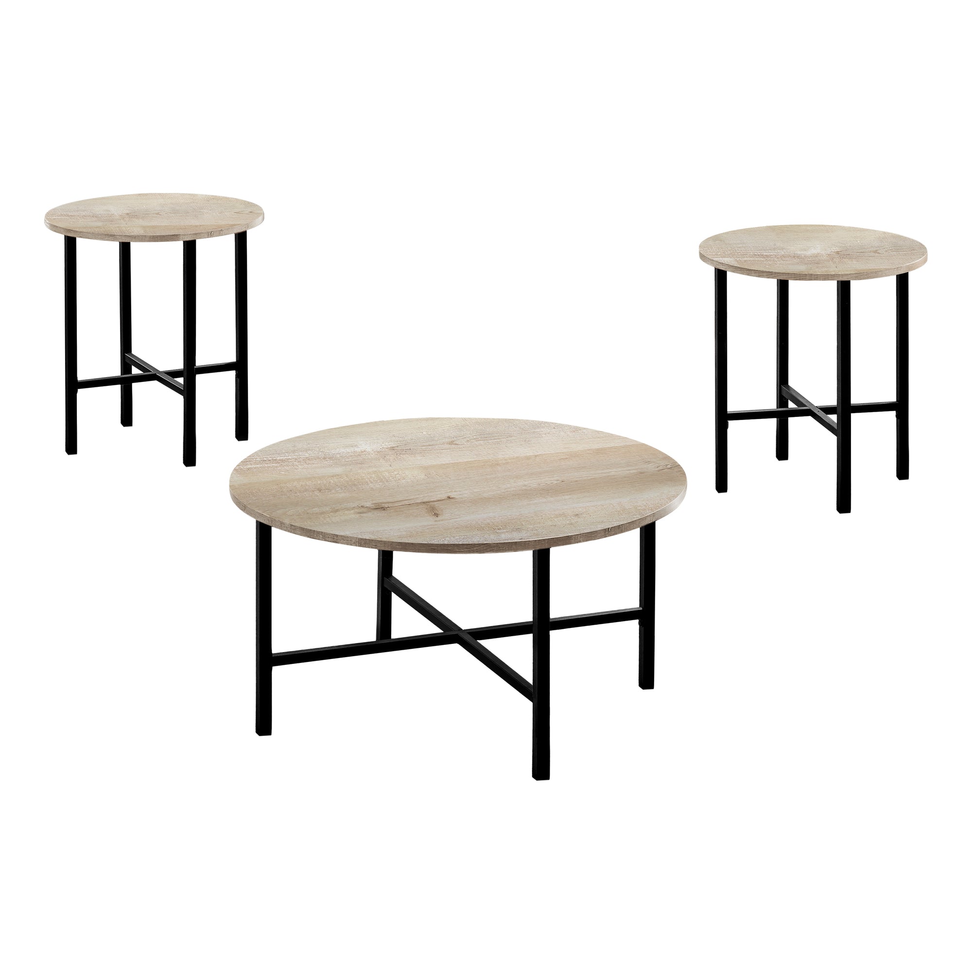 I 7969p - Ens De Tables 3pcs / Faux Bois Taupe / Metal Noir - Simple Boutique