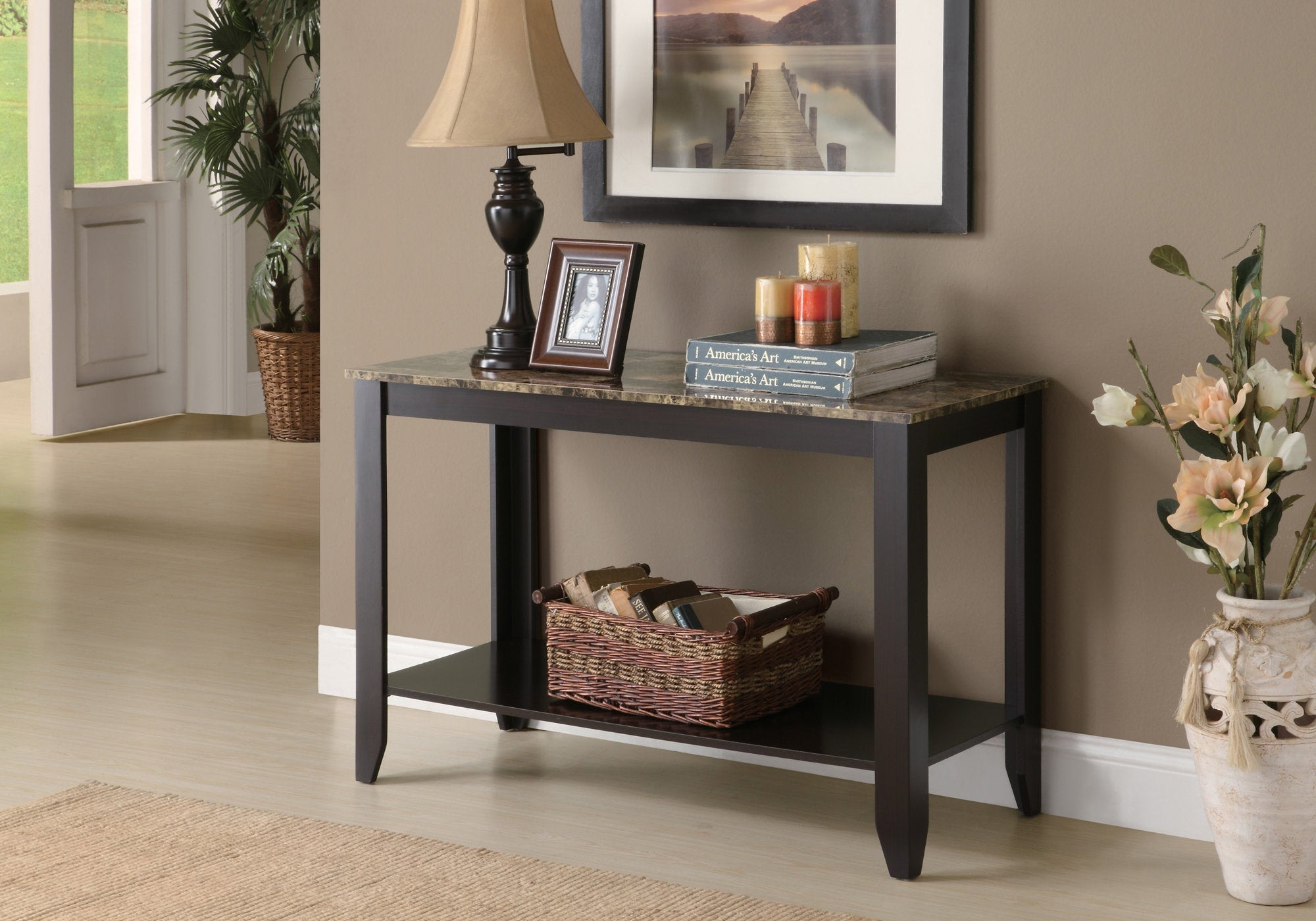 I 7983S Table D'appoint, Console, Entrée, Étroit, Sofa, Salon, Chambre À Coucher, Stratifié, D'aspect Marbre Brun, Transitionnel - Simple Boutique