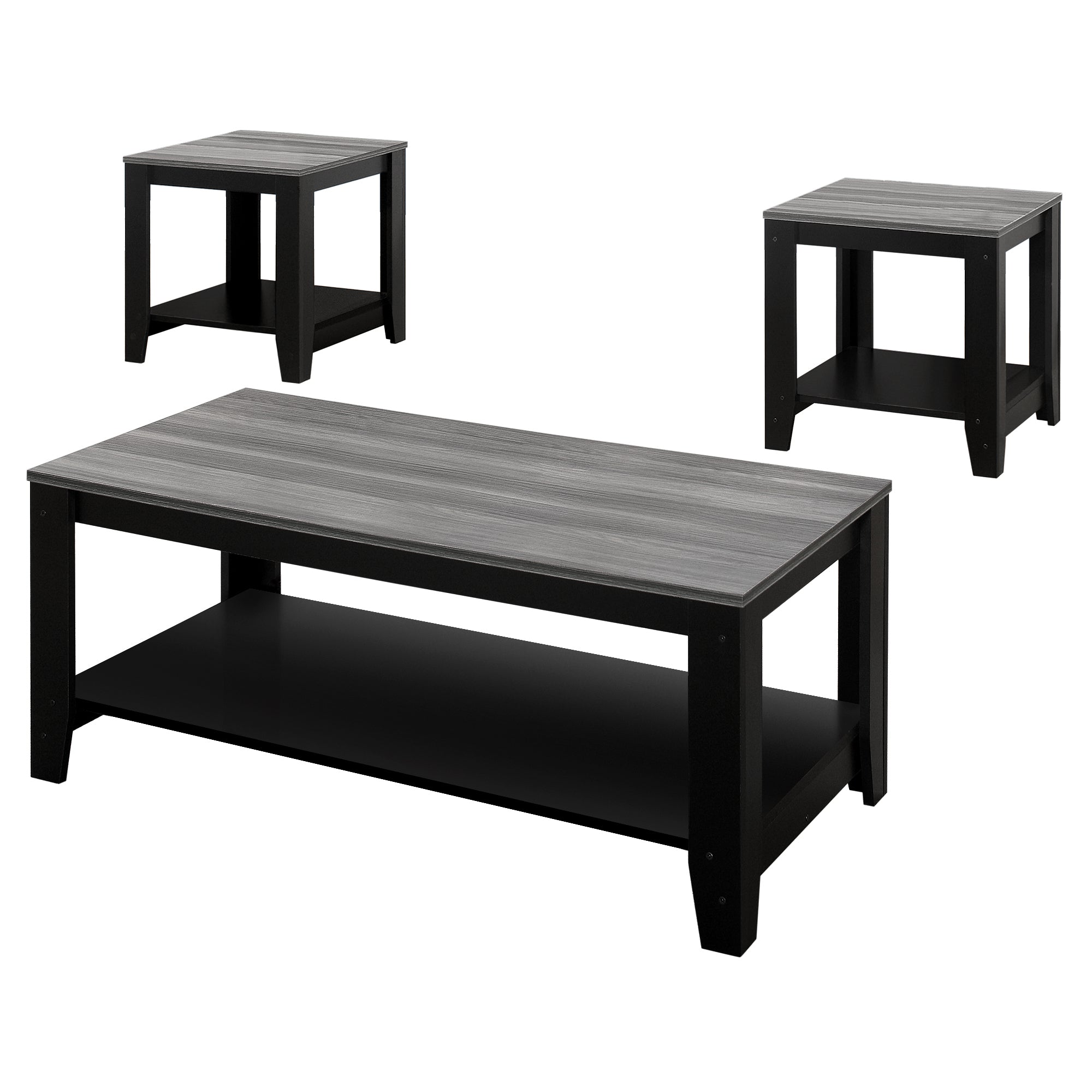 I 7992P Ensemble De Table, Ensemble 3pcs, Café, Bout, Côté, Accent, Salon, Stratifié, Noir, Gris, Transitionnel - Simple Boutique