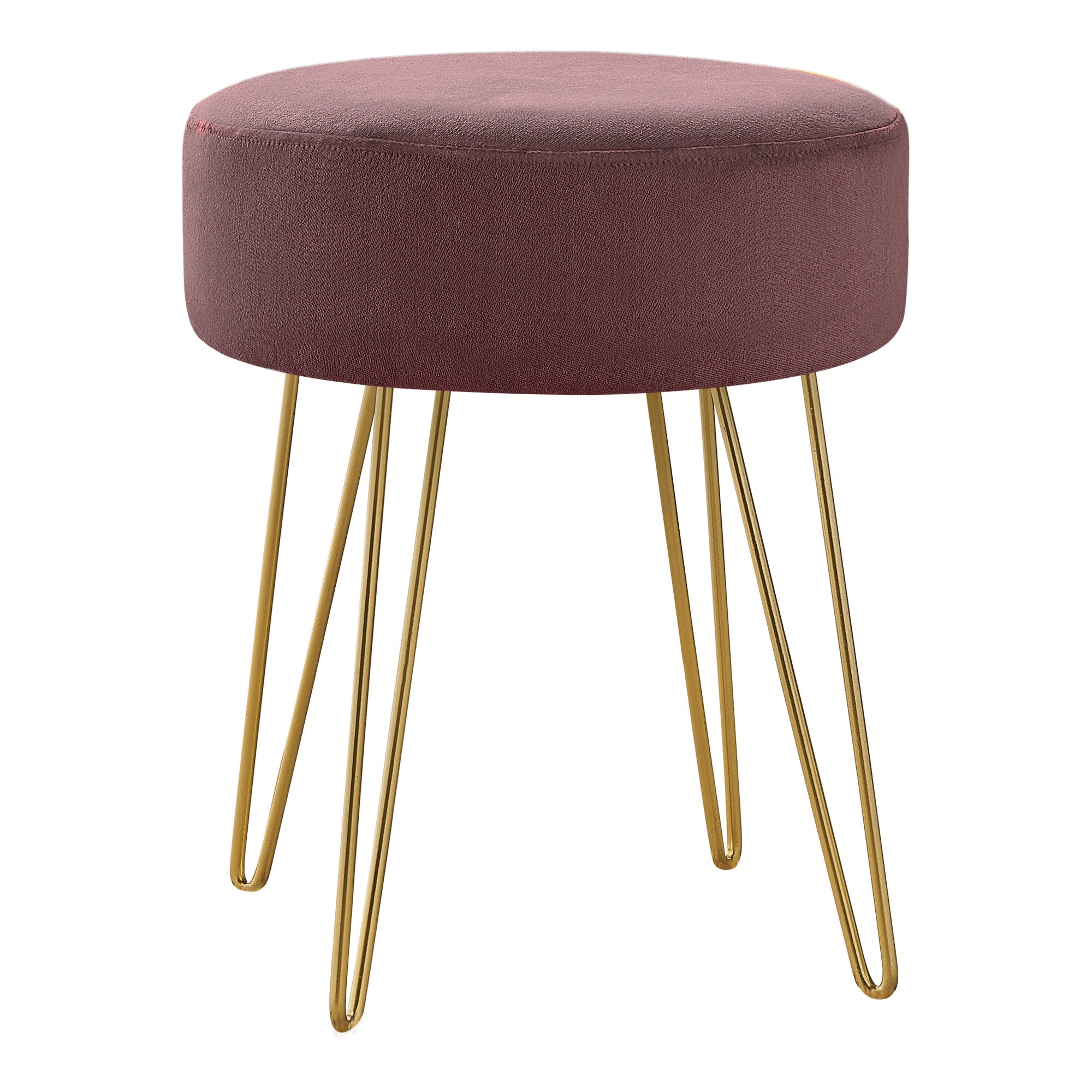 I 9001 Ottoman, Pouf, Repose Pieds, Tabouret, 14" Rond, En Tissu, Pieds En Métal, Rose, Or, Contemporain, Moderne - Simple Boutique