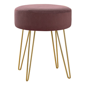 I 9001 Ottoman, Pouf, Repose Pieds, Tabouret, 14" Rond, En Tissu, Pieds En Métal, Rose, Or, Contemporain, Moderne - Simple Boutique