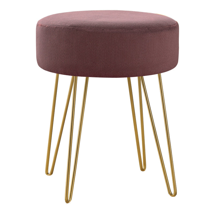 I 9001 Ottoman, Pouf, Repose Pieds, Tabouret, 14" Rond, En Tissu, Pieds En Métal, Rose, Or, Contemporain, Moderne - Simple Boutique