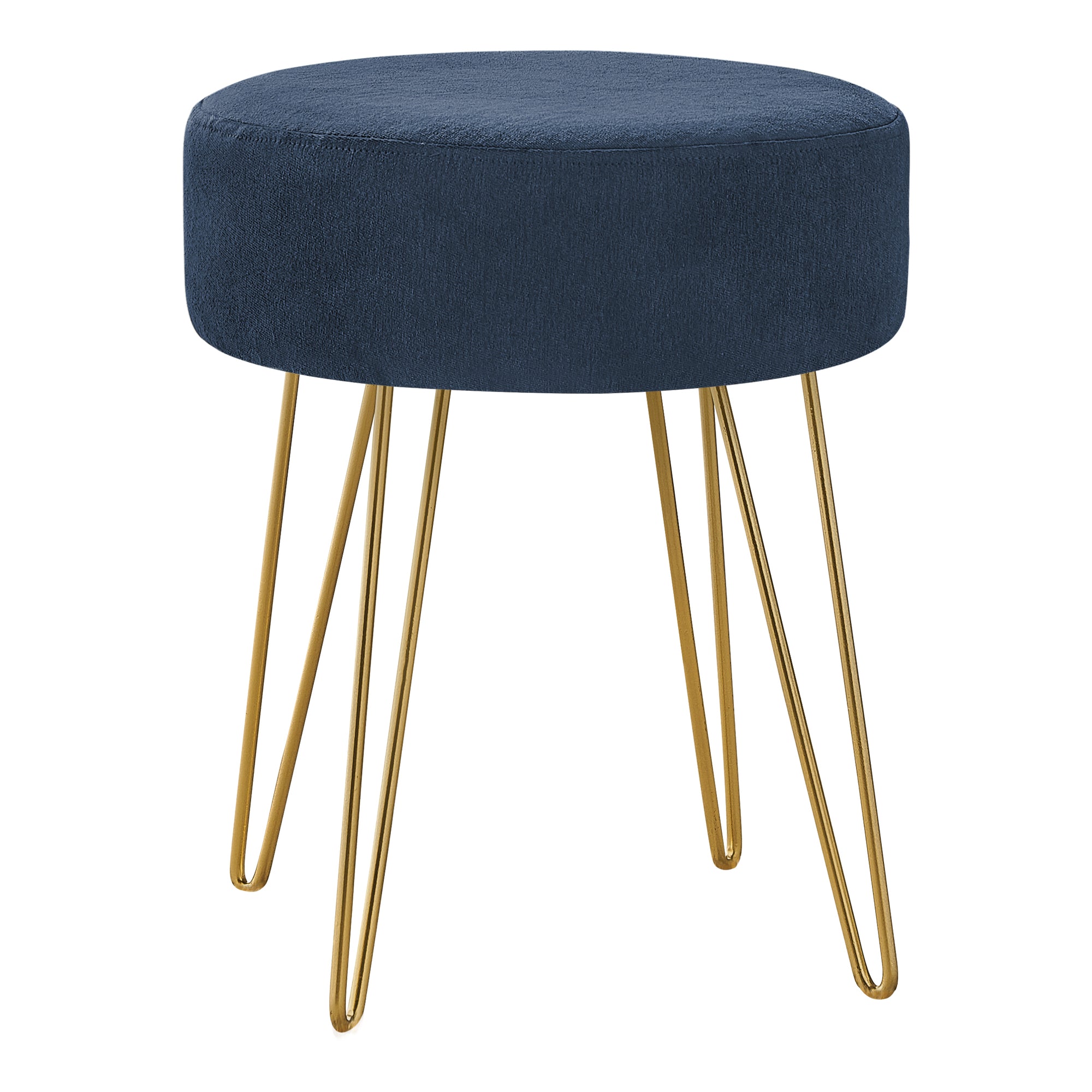 I 9002 Ottoman, Pouf, Repose Pieds, Tabouret, 14" Rond, En Tissu, Pieds En Métal, Bleu, Or, Contemporain, Moderne - Simple Boutique
