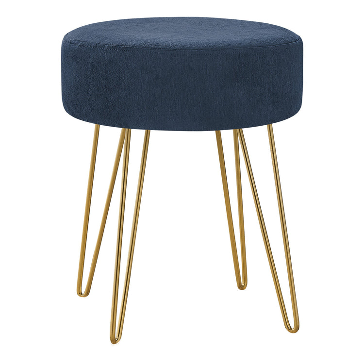 I 9002 Ottoman, Pouf, Repose Pieds, Tabouret, 14" Rond, En Tissu, Pieds En Métal, Bleu, Or, Contemporain, Moderne - Simple Boutique