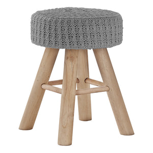 I 9013 Ottoman, Pouf, Repose Pieds, Tabouret, 12" Rond, Velours, Pattes En Bois, Gris, Naturel, Contemporain, Moderne - Simple Boutique