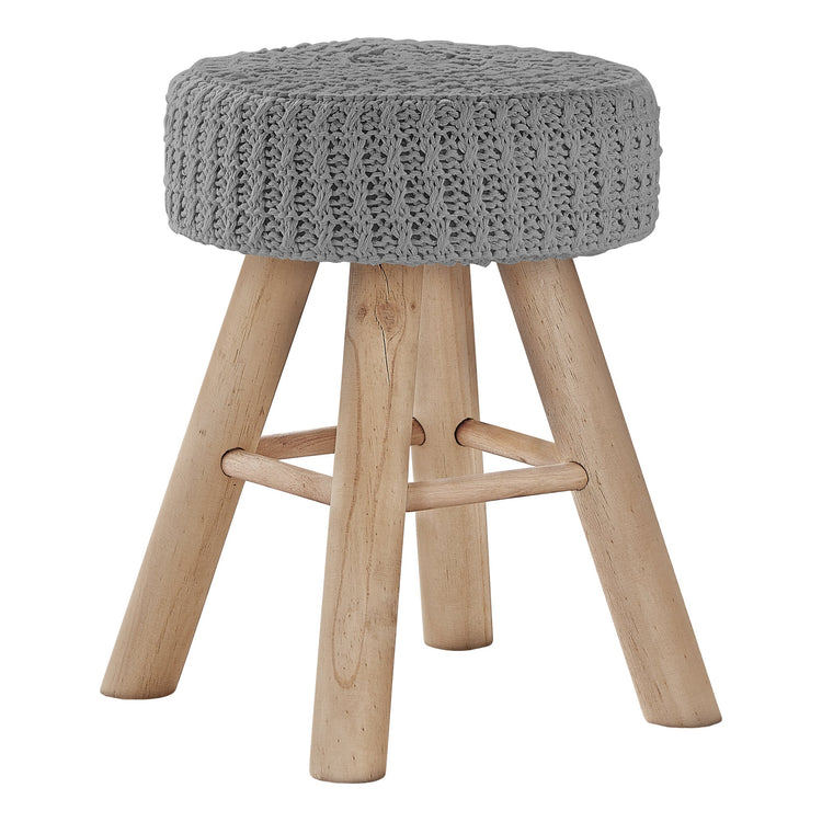 I 9013 Ottoman, Pouf, Repose Pieds, Tabouret, 12" Rond, Velours, Pattes En Bois, Gris, Naturel, Contemporain, Moderne - Simple Boutique