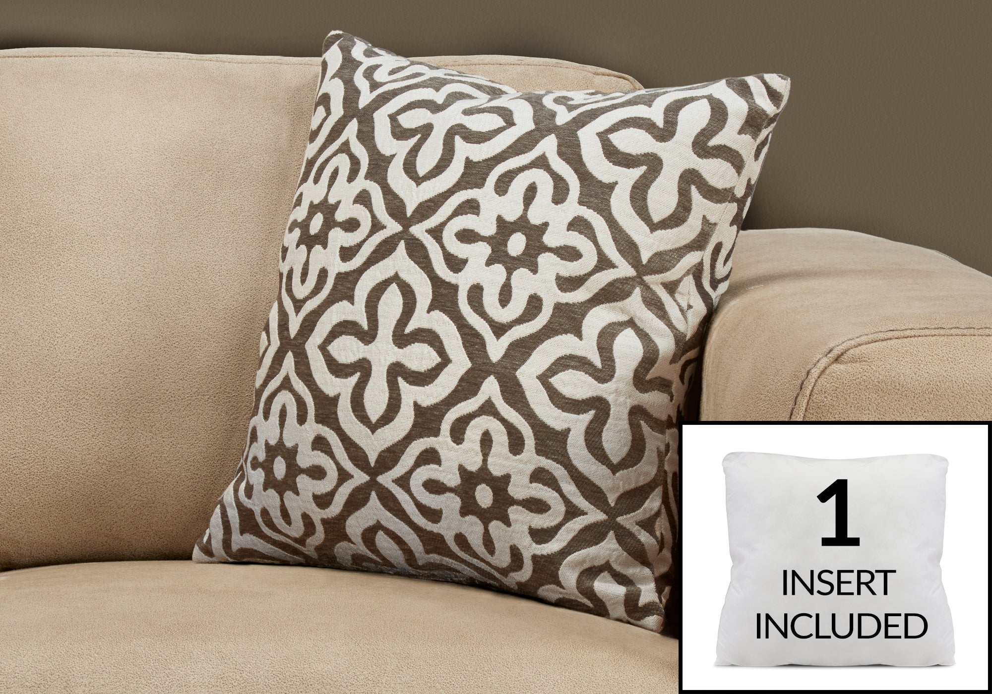 I 9216 Oreillers, 18 X 18 Carré, Encart Inclus, Jeté Décoratif, Accent, Sofa, Canapé, Chambre À Coucher, Polyester, Hypoallergénique, Brun, Moderne - Simple Boutique