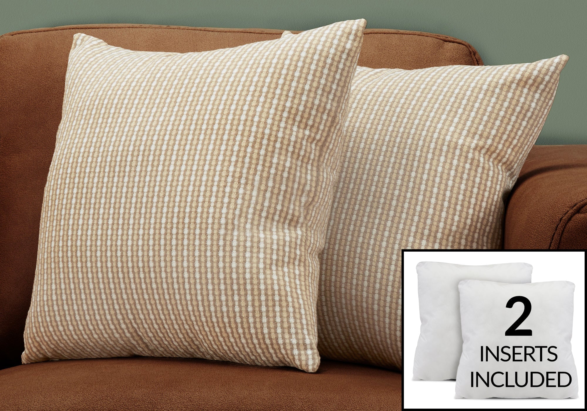 I 9229 Oreillers, Lot De 2, 18 X 18 Carré, Encart Inclus, Jeté Décoratif, Accent, Sofa, Canapé, Chambre À Coucher, Polyester, Hypoallergénique, Brun, Moderne - Simple Boutique
