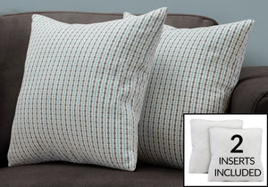 I 9231 Oreillers, Lot De 2, 18 X 18 Carré, Encart Inclus, Jeté Décoratif, Accent, Sofa, Canapé, Chambre À Coucher, Polyester, Hypoallergénique, Bleu, Gris, Moderne - Simple Boutique