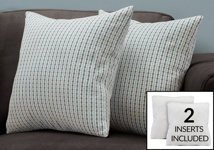I 9231 Oreillers, Lot De 2, 18 X 18 Carré, Encart Inclus, Jeté Décoratif, Accent, Sofa, Canapé, Chambre À Coucher, Polyester, Hypoallergénique, Bleu, Gris, Moderne - Simple Boutique