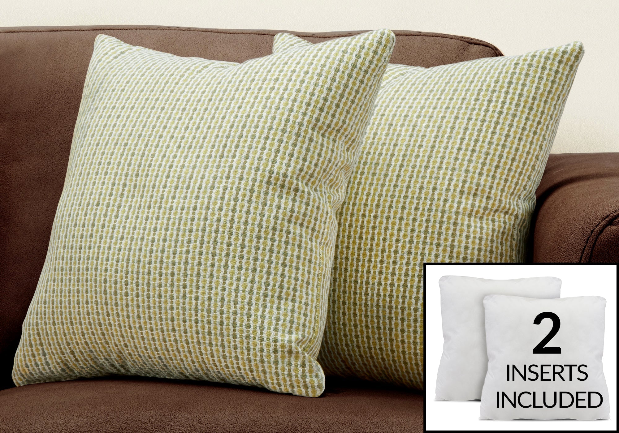 I 9233 Oreillers, Lot De 2, 18 X 18 Carré, Encart Inclus, Jeté Décoratif, Accent, Sofa, Canapé, Chambre À Coucher, Polyester, Hypoallergénique, Vert, Moderne - Simple Boutique