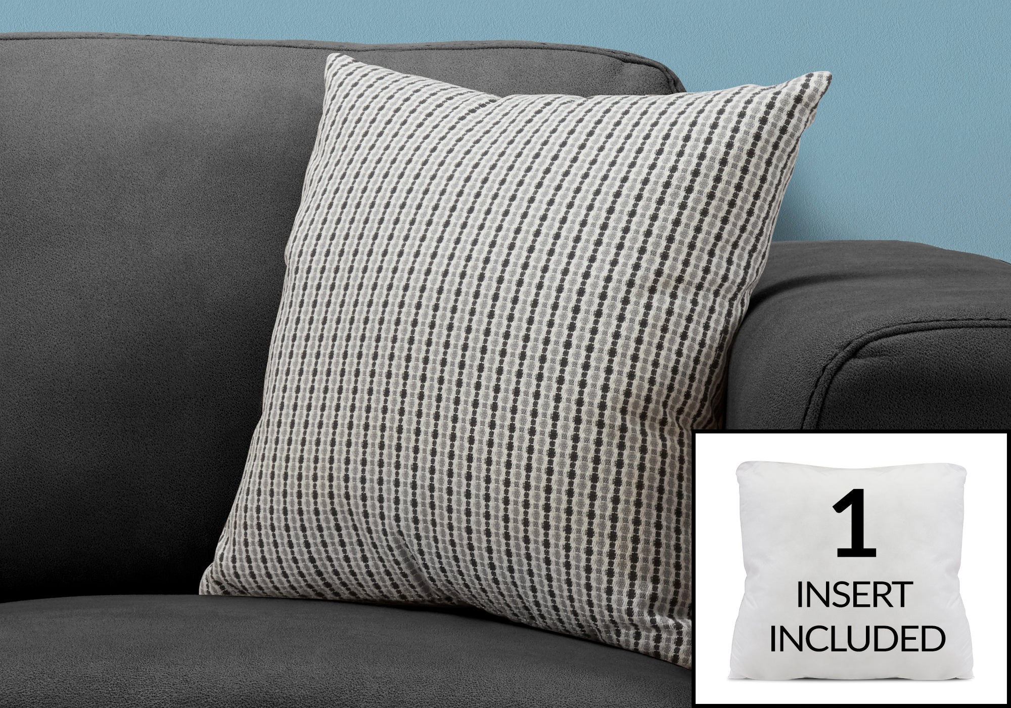 I 9236 Oreillers, 18 X 18 Carré, Encart Inclus, Jeté Décoratif, Accent, Sofa, Canapé, Chambre À Coucher, Polyester, Hypoallergénique, Gris, Noir, Moderne - Simple Boutique
