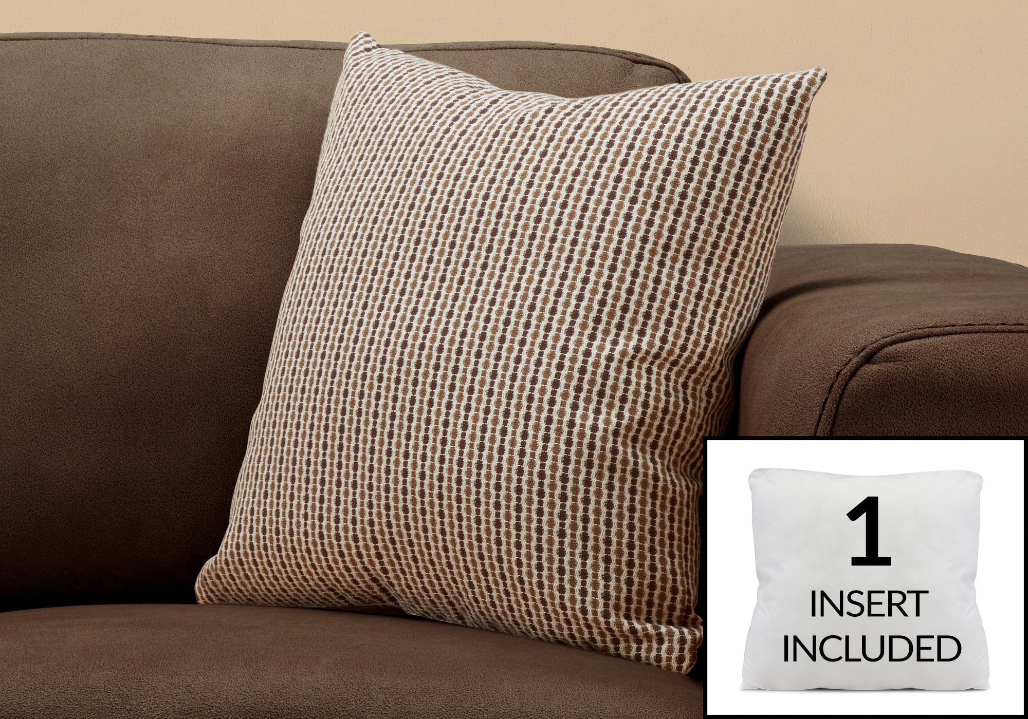 I 9238 Oreillers, 18 X 18 Carré, Encart Inclus, Jeté Décoratif, Accent, Sofa, Canapé, Chambre À Coucher, Polyester, Hypoallergénique, Brun, Moderne - Simple Boutique