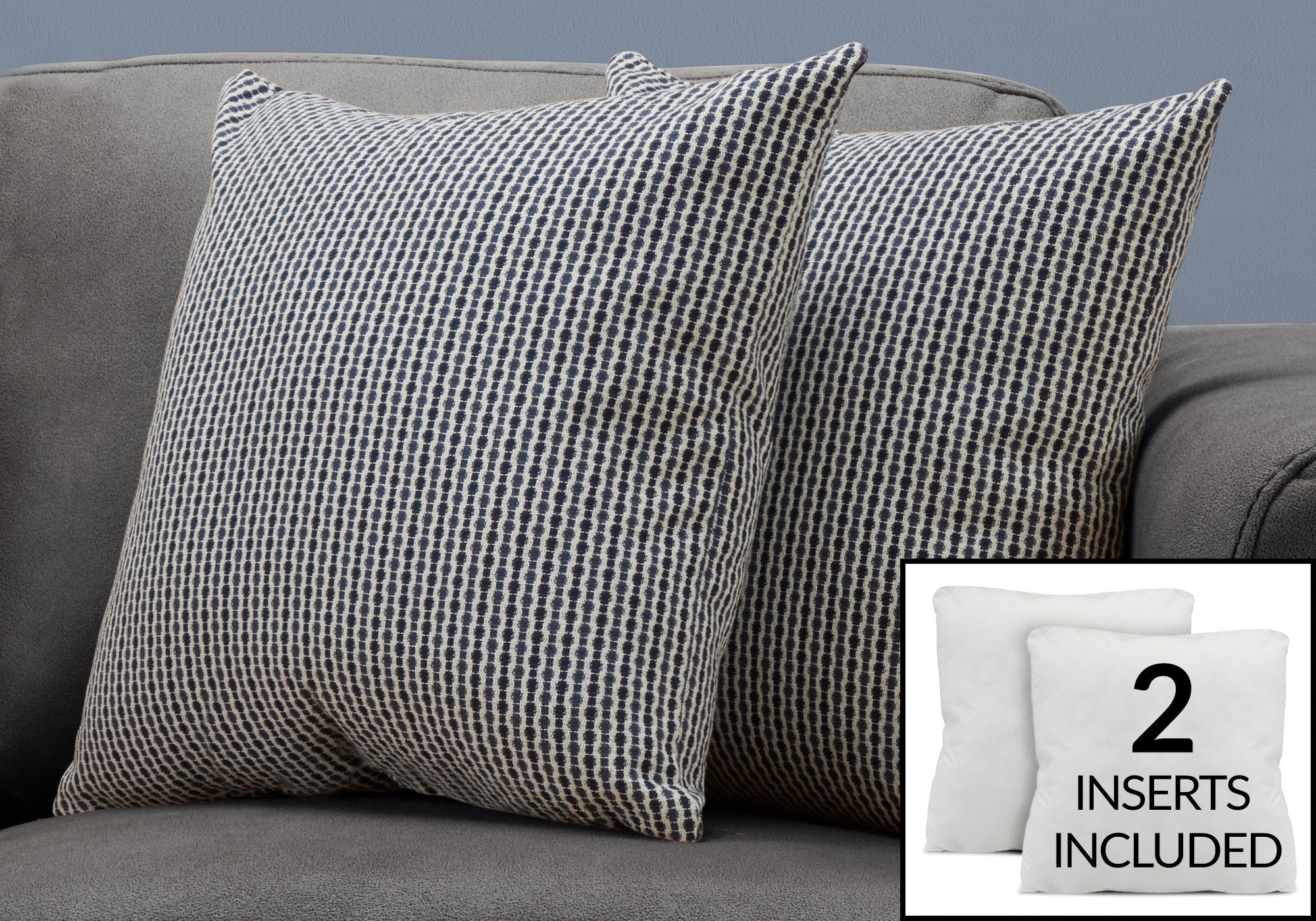 I 9241 Oreillers, Lot De 2, 18 X 18 Carré, Encart Inclus, Jeté Décoratif, Accent, Sofa, Canapé, Chambre À Coucher, Polyester, Hypoallergénique, Bleu, Moderne - Simple Boutique