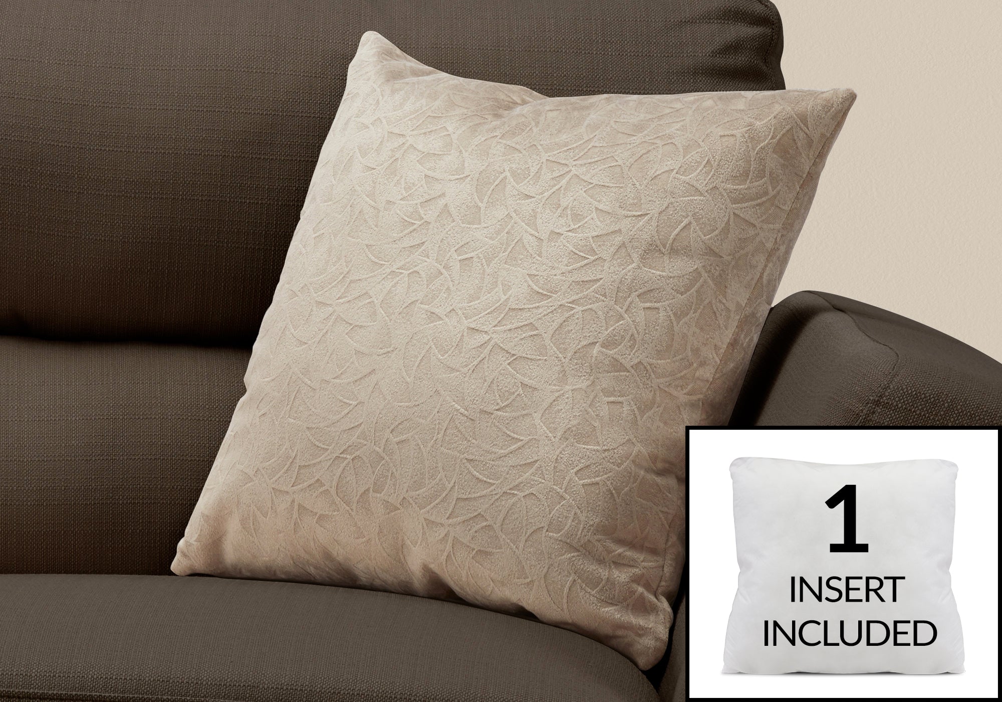 I 9254 Oreillers, 18 X 18 Carré, Encart Inclus, Jeté Décoratif, Accent, Sofa, Canapé, Chambre À Coucher, Polyester, Hypoallergénique, Beige, Moderne - Simple Boutique