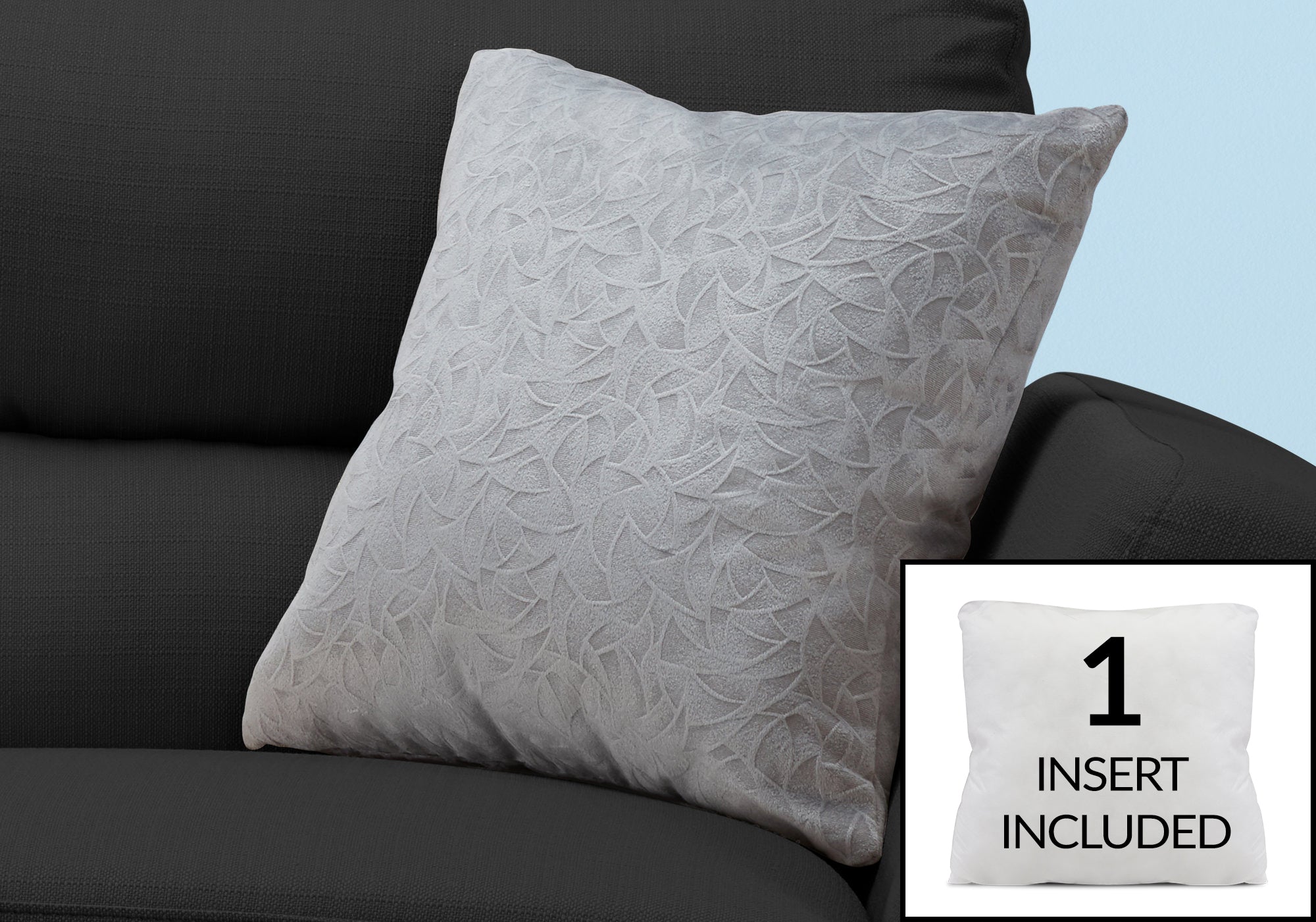 I 9256 Oreillers, 18 X 18 Carré, Encart Inclus, Jeté Décoratif, Accent, Sofa, Canapé, Chambre À Coucher, Polyester, Hypoallergénique, Gris, Moderne - Simple Boutique