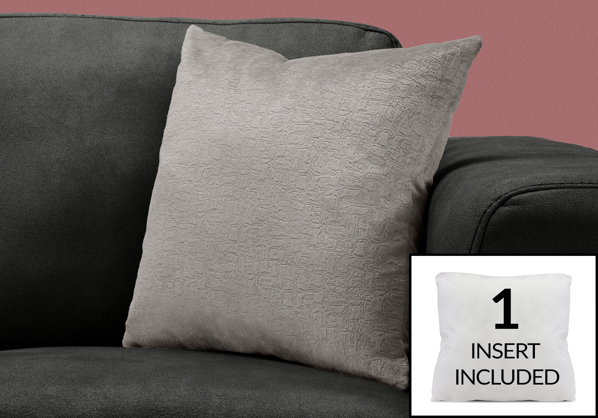 I 9272 Oreillers, 18 X 18 Carré, Encart Inclus, Jeté Décoratif, Accent, Sofa, Canapé, Chambre À Coucher, Polyester, Hypoallergénique, Gris, Moderne - Simple Boutique