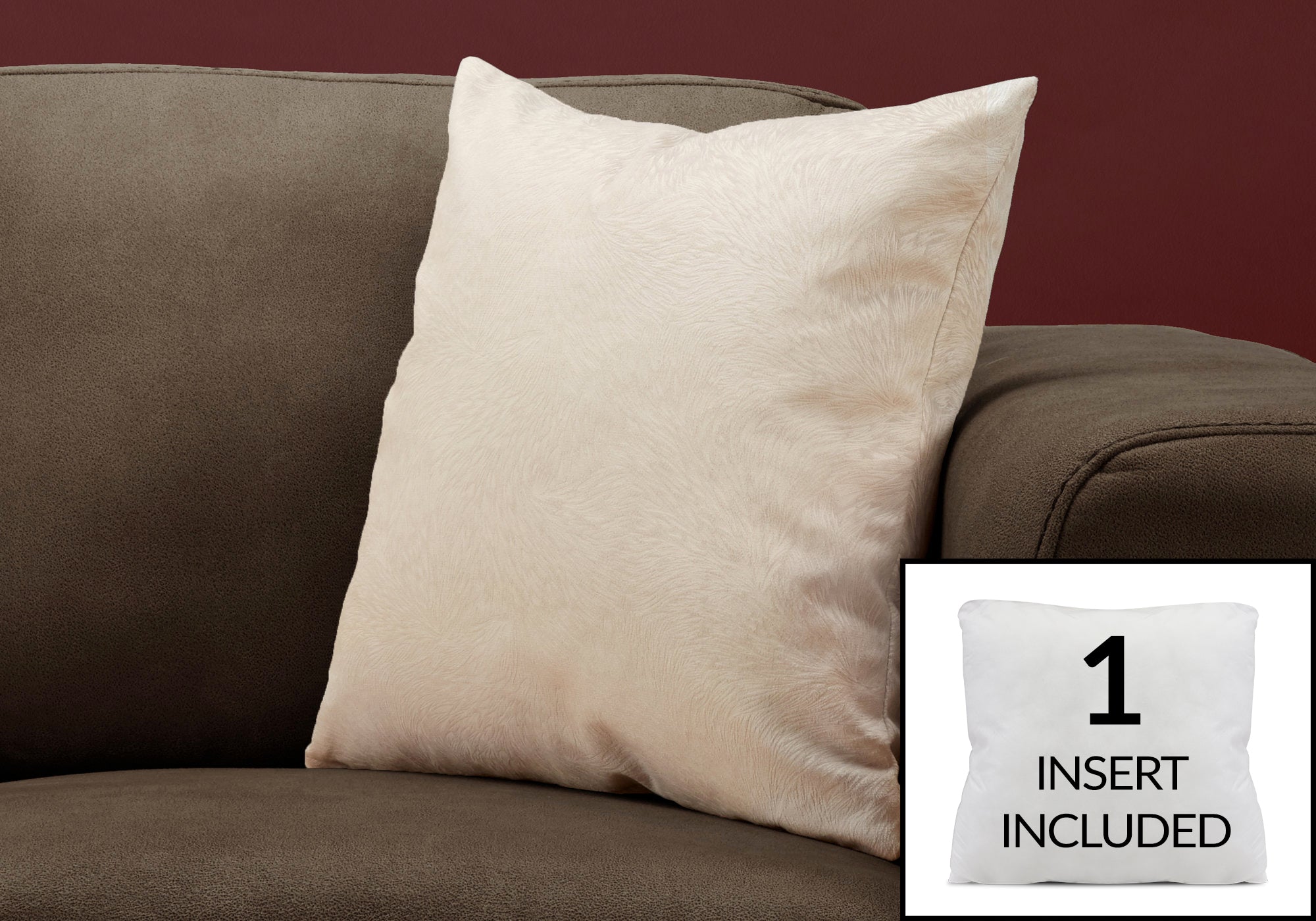 I 9318 Oreillers, 18 X 18 Carré, Encart Inclus, Jeté Décoratif, Accent, Sofa, Canapé, Chambre À Coucher, Polyester, Hypoallergénique, Beige, Moderne - Simple Boutique