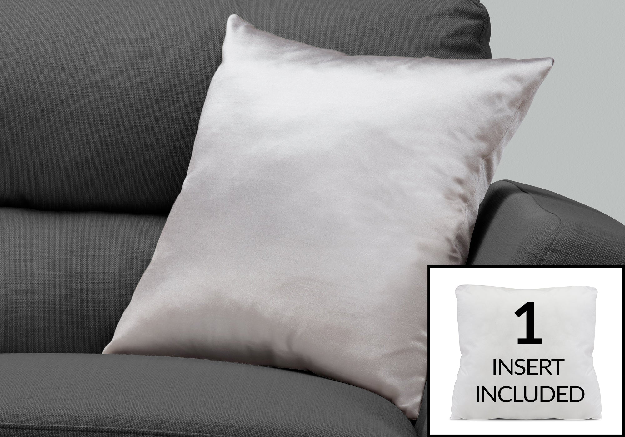 I 9336 Oreillers, 18 X 18 Carré, Encart Inclus, Jeté Décoratif, Accent, Sofa, Canapé, Chambre À Coucher, Polyester, Hypoallergénique, Gris, Moderne - Simple Boutique