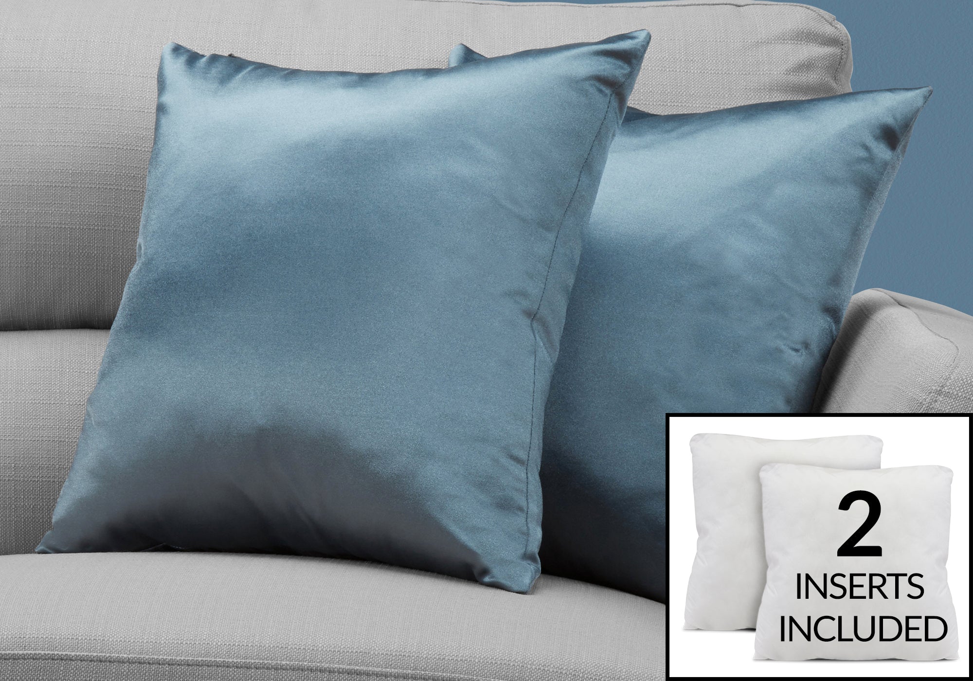 I 9343 Oreillers, Lot De 2, 18 X 18 Carré, Encart Inclus, Jeté Décoratif, Accent, Sofa, Canapé, Chambre À Coucher, Polyester, Hypoallergénique, Bleu, Moderne - Simple Boutique