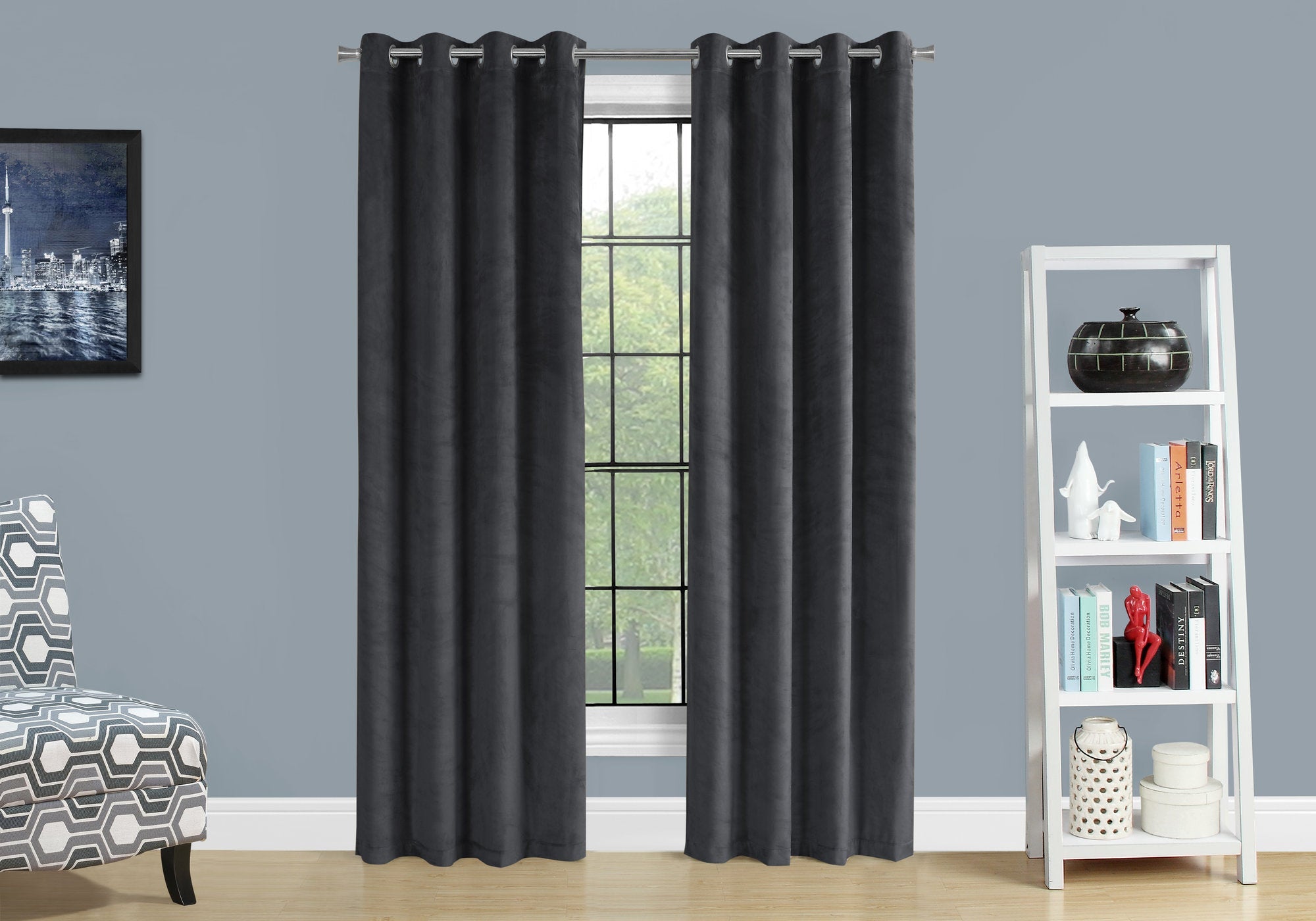 I 9824 Rideau, Ensemble 2pcs, 54"w X 95"l, Obscurcissement De La Pièce, Passe-fil, Salon, Chambre À Coucher, Cuisine, Velours, Polyester, Gris, Contemporain, Moderne - Simple Boutique