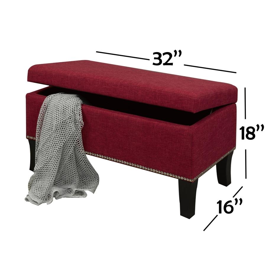 IFDC - Banc Rembourré avec Rangement, 32" x 16" x 18", Tissus Rouge - Simple Boutique