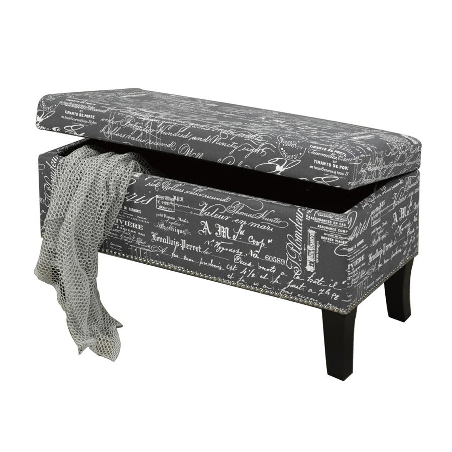 IFDC - Banc Rembourré avec Rangement, 32" x16" x18", Tissus Gris Motif Écriture - Simple Boutique