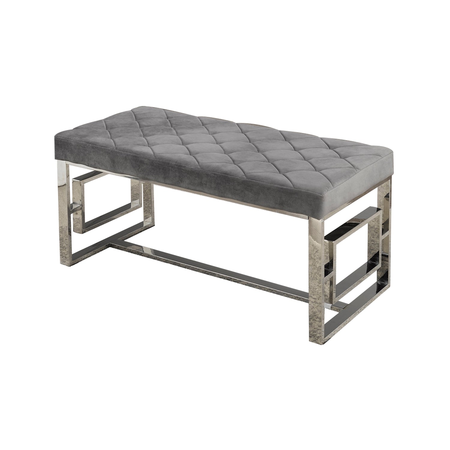 IFDC - Banc avec Assise Rembourrée et Pied Chromé, 39''x19''x19'', Velour Gris - Simple Boutique