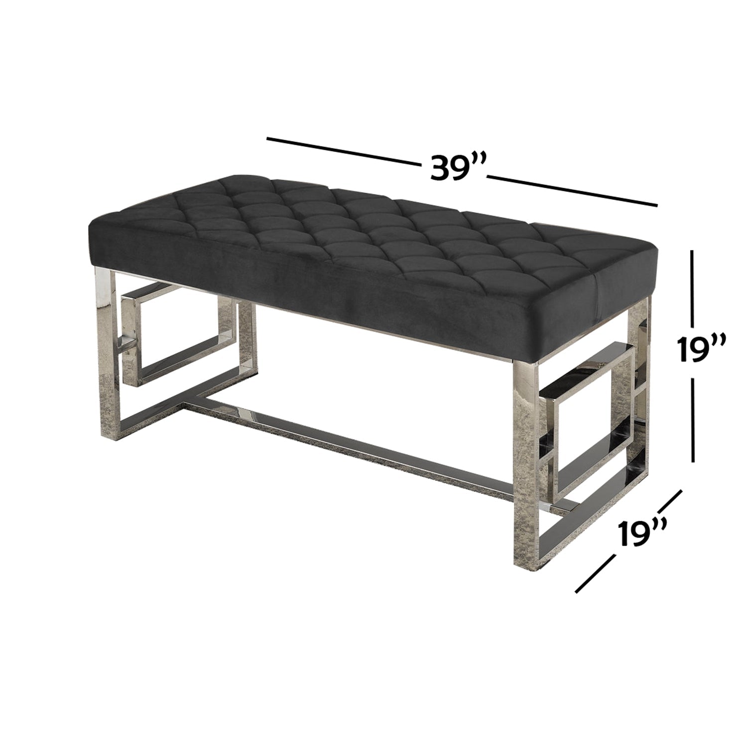 IFDC - Banc avec Assise Rembourrée et Pied Chromé, 39''x19''x19'', Velour Noir - Simple Boutique