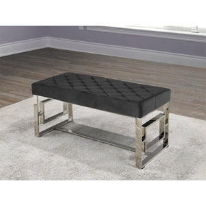 IFDC - Banc avec Assise Rembourrée et Pied Chromé, 39''x19''x19'', Velour Noir - Simple Boutique