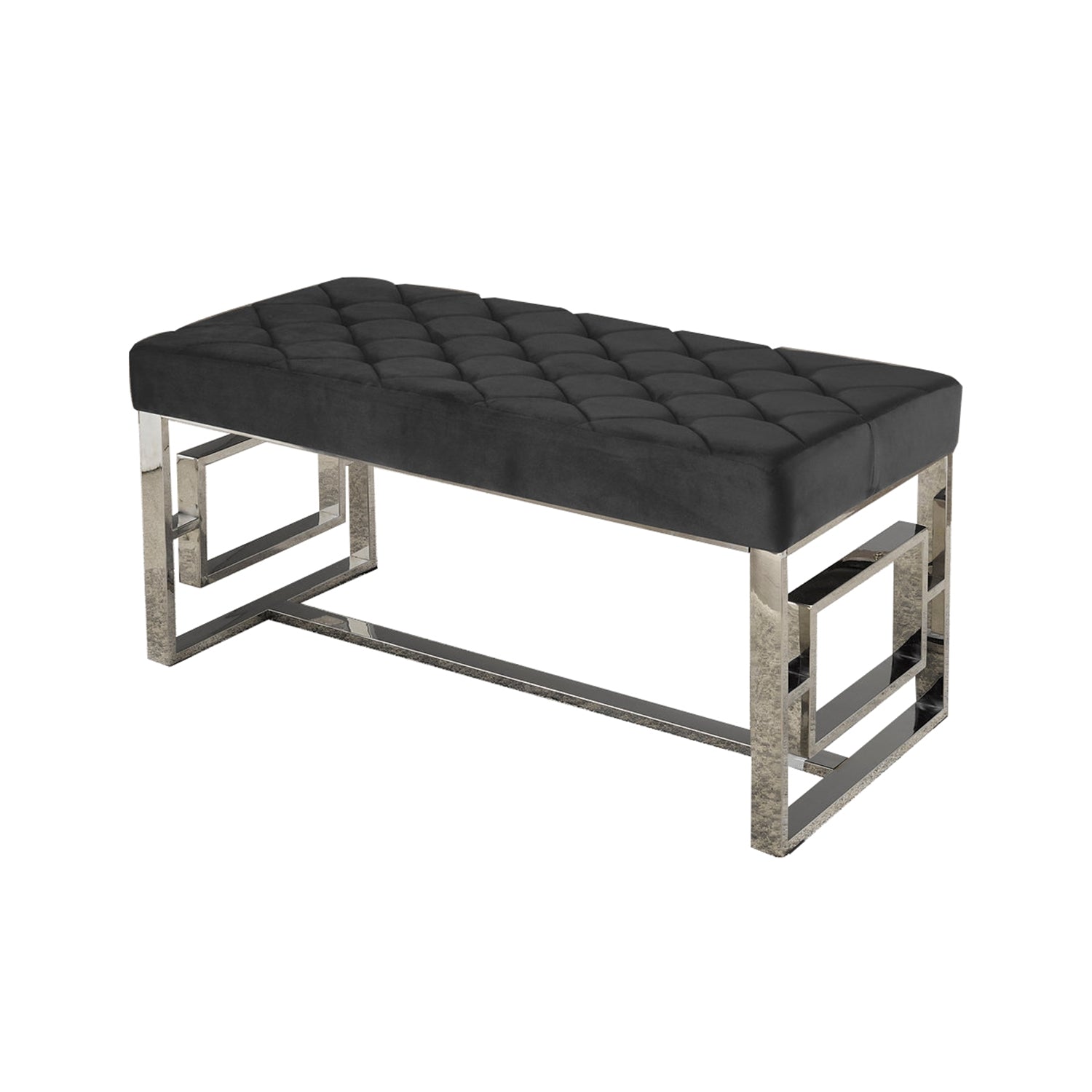 IFDC - Banc avec Assise Rembourrée et Pied Chromé, 39''x19''x19'', Velour Noir - Simple Boutique