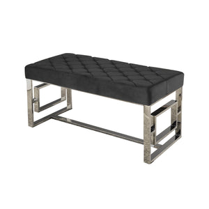 IFDC - Banc avec Assise Rembourrée et Pied Chromé, 39''x19''x19'', Velour Noir - Simple Boutique