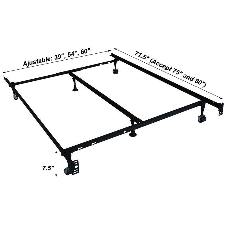 IFDC - Base de lit en métal robuste avec roulettes pour Lit Simple, Double ou Queen Largeur Ajustable 39", 54", 60" - Simple Boutique