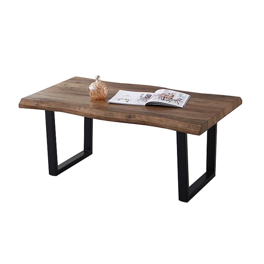 IFDC - Ensemble de 1 Table à Café et 2 Tables d'appoints, Pieds en Métal, Motif Bois Marron - Simple Boutique
