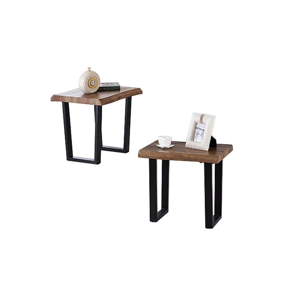 IFDC - Ensemble de 1 Table à Café et 2 Tables d'appoints, Pieds en Métal, Motif Bois Marron - Simple Boutique